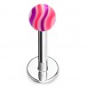 Piercing labret acrylique 11 - Boule striée rouge et lilas