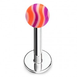 Piercing labret acrylique 11 - Boule striée orange et lilas
