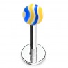 Piercing labret acrylique 11 - Boule striée bleue et jaune