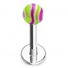 Piercing labret acrylique 11 - Boule striée lilas et verte
