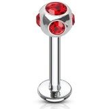 Piercing labret 39 - Boule cinq cristaux rouges