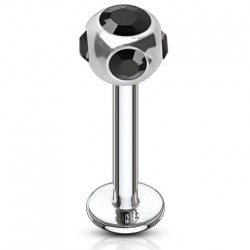 Piercing labret 39 - Boule cinq cristaux noirs