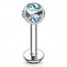 Piercing labret 39 - Boule cinq cristaux bleus