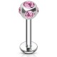 Piercing labret 39 - Boule cinq cristaux roses