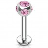 Piercing labret 39 - Boule cinq cristaux roses