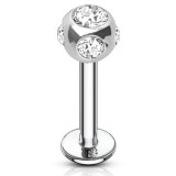 Piercing labret 39 - Boule cinq cristaux transparents