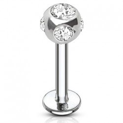 Piercing labret 39 - Boule cinq cristaux transparents