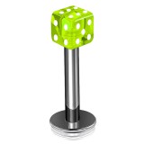 Piercing micro-labret acrylique 05 - Dé à jouer vert-pomme