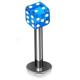 Piercing micro-labret acrylique 05 - Dé à jouer bleu-clair
