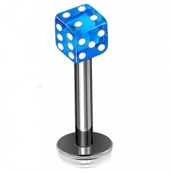 Piercing micro-labret acrylique 05 - Dé à jouer bleu-clair