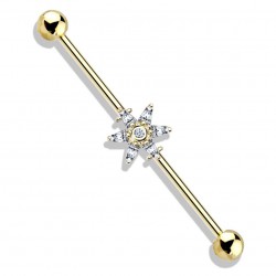 Piercing industriel 31 - Gold-ip jaune fleur pétales cristaux