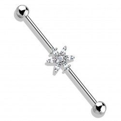 Piercing industriel 31 - Gris fleur pétales cristaux