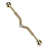 Piercing industriel 58 - Gold-ip jaune zircone carré et grillage