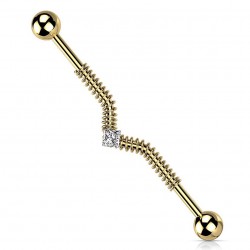 Piercing industriel 58 - Gold-ip jaune zircone carré et grillage