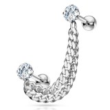 Double chaine pour oreille 38 - Grise avec deux zircones ronds