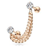 Double chaine pour oreille 38 - Gold-ip rose avec deux zircones ronds