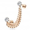 Double chaine pour oreille 38 - Gold-ip rose avec deux zircones ronds