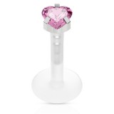 Piercing micro-labret téflon 22 - Cristal cœur rose