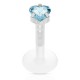 Piercing micro-labret téflon 22 - Cristal cœur bleu-clair