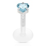 Piercing micro-labret téflon 22 - Cristal cœur bleu-clair
