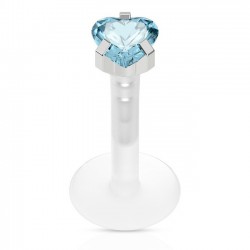 Piercing micro-labret téflon 22 - Cristal cœur bleu-clair