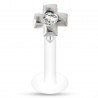 Piercing labret téflon 44 - Croix avec cristal transparent