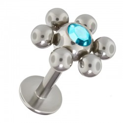 Piercing labret 12 - Boule cristal bleu-clair petites billes