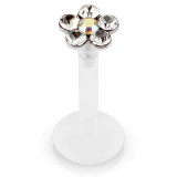 Piercing micro-labret téflon 11 - Fleur cristaux transparents