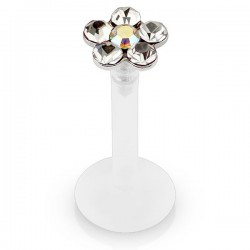 Piercing micro-labret téflon 11 - Fleur cristaux transparents