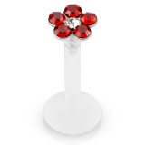Piercing micro-labret téflon 11 - Fleur cristaux rouges