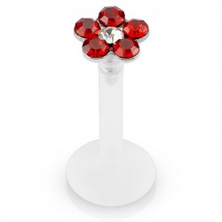 Piercing micro-labret téflon 11 - Fleur cristaux rouges