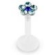 Piercing micro-labret téflon 11 - Fleur cristaux bleu-clair