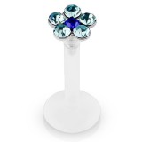 Piercing micro-labret téflon 11 - Fleur cristaux bleu-clair