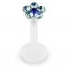 Piercing micro-labret téflon 11 - Fleur cristaux bleu-clair