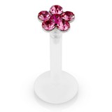 Piercing micro-labret téflon 11 - Fleur cristaux roses