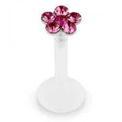 Piercing micro-labret téflon 11 - Fleur cristaux roses