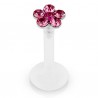 Piercing micro-labret téflon 11 - Fleur cristaux roses