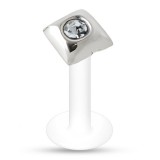 Piercing labret téflon 43 - Carré avec cristal transparent