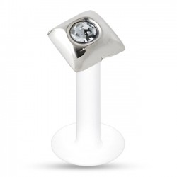Piercing labret téflon 43 - Carré avec cristal transparent