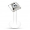 Piercing labret téflon 43 - Carré avec cristal transparent
