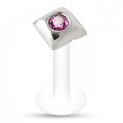 Piercing labret téflon 43 - Carré avec cristal rose