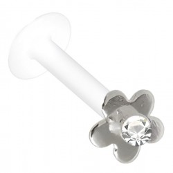 Piercing micro-labret téflon 39 - Fleur avec cristal transparent