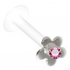 Piercing micro-labret téflon 39 - Fleur avec cristal rose