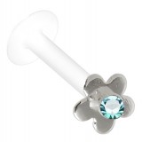 Piercing micro-labret téflon 39 - Fleur avec cristal bleu-clair