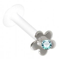 Piercing micro-labret téflon 39 - Fleur avec cristal bleu-clair