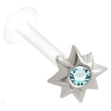 Piercing micro-labret téflon 42 - étoile huit branches cristal bleu-clair