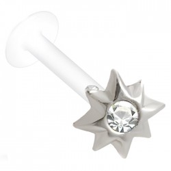 Piercing labret téflon 42 - étoile huit branches cristal transparent