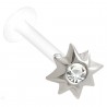 Piercing labret téflon 42 - étoile huit branches cristal transparent
