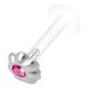 Piercing labret téflon 40 - Fleur avec cristal rose