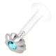 Piercing labret téflon 40 - Fleur avec cristal bleu-clair